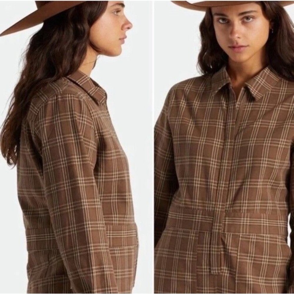 Brixton Mersey Coverall Women S Brown Plaid Preppy Fall Utility Jumpsuit Cottage